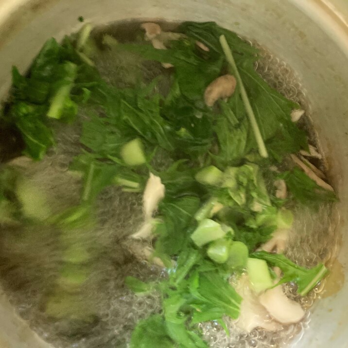 スープジャーレシピ♪水菜と舞茸のポン酢スープ